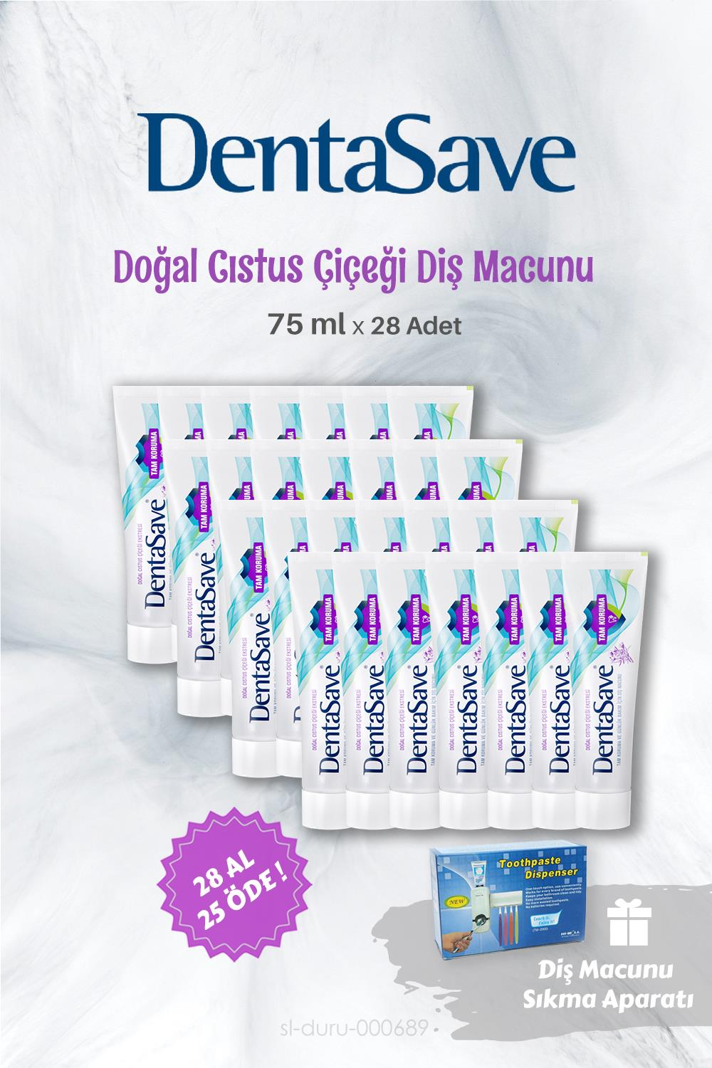 DentaSave Diş Macunu 28 AL 25 ÖDE Cıstus Çiçeği 75 ml ve Diş Macunu Sıkma Aparatı