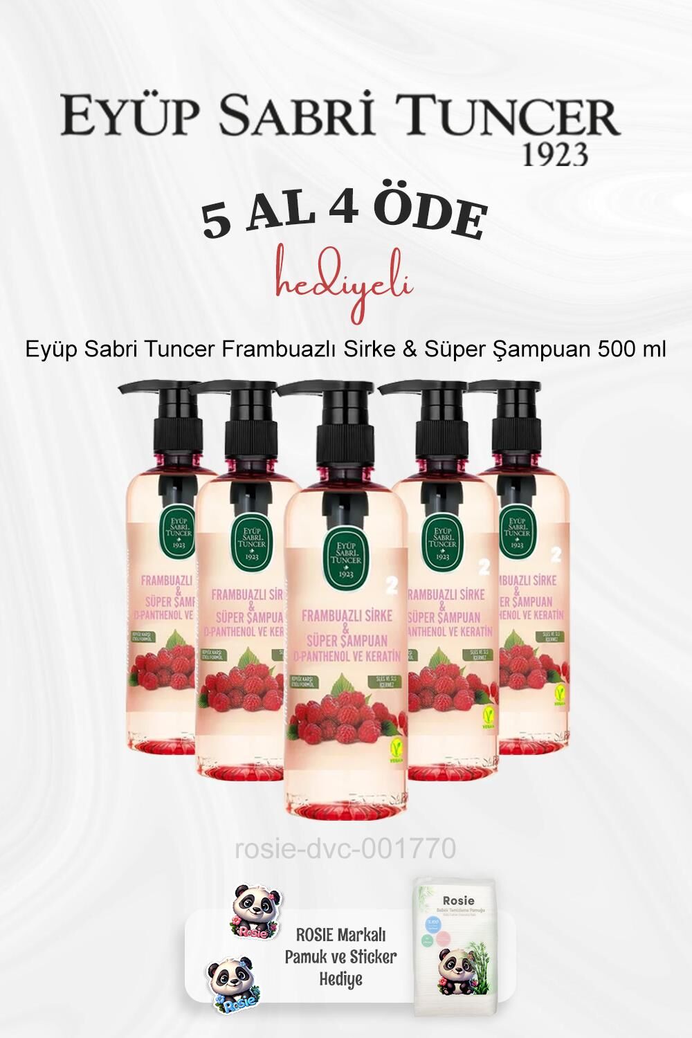 Eyüp Sabri Tuncer Frambuazlı Sirke & Süper Şampuan 500 ml 5 Al 4 Öde ve Rosie Pamuk