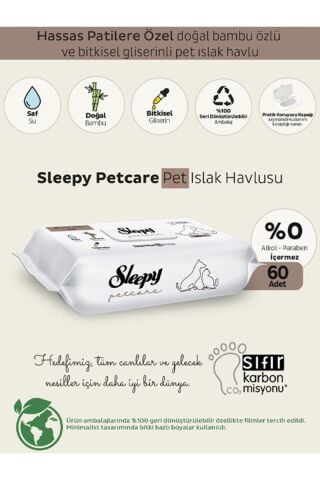 Sleepy Petcare Bakım Seti ( 30'lu Pet Bakım Örtüsü + 60 Yaprak Islak Havlu + 500 ml Şampuan )