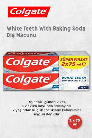 7 Adet Colgate White Teeth With Baking Soda 2'li 75 ml, Diş Macunu Aparatı ve ROSIE