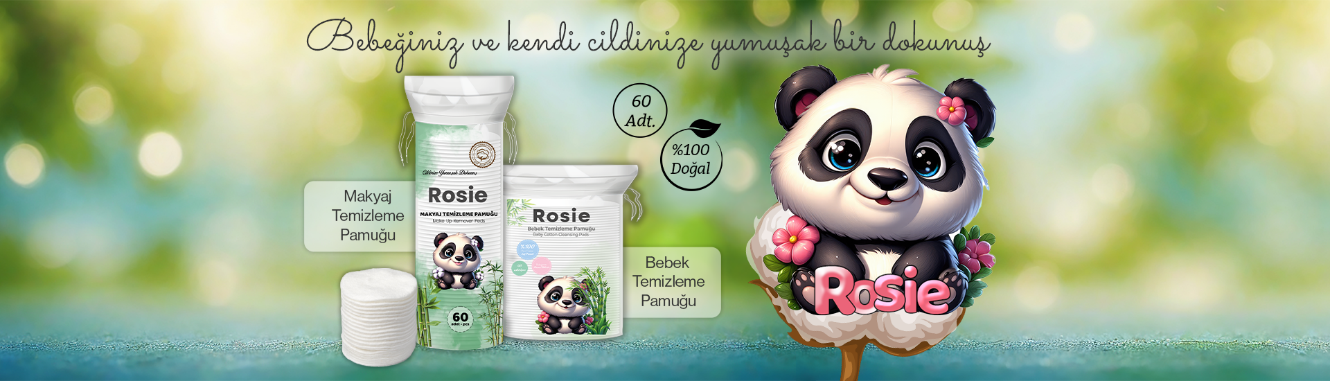 %100 Pamuktan Üretilen Rosie Temizleme Mendilleri