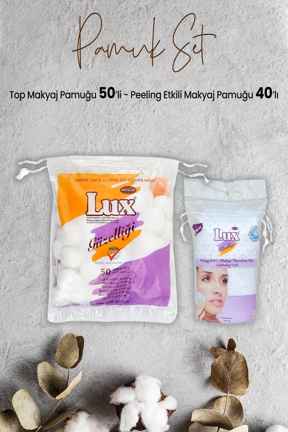 Lux Peeling Etkili Makyaj Pamuğu 40' lı ve Top Makyaj Pamuğu 50'li