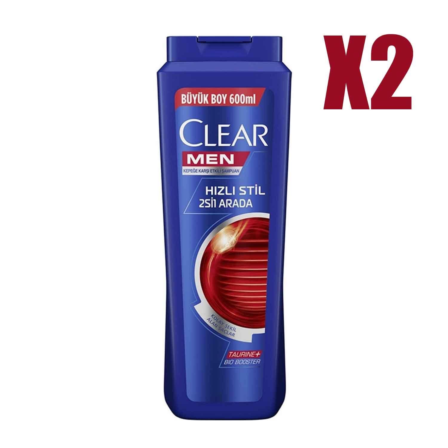 Clear Kepeğe Karşı Etkili Hızlı Stil 2'si 1 Arada Şampuan 600 ML x 2