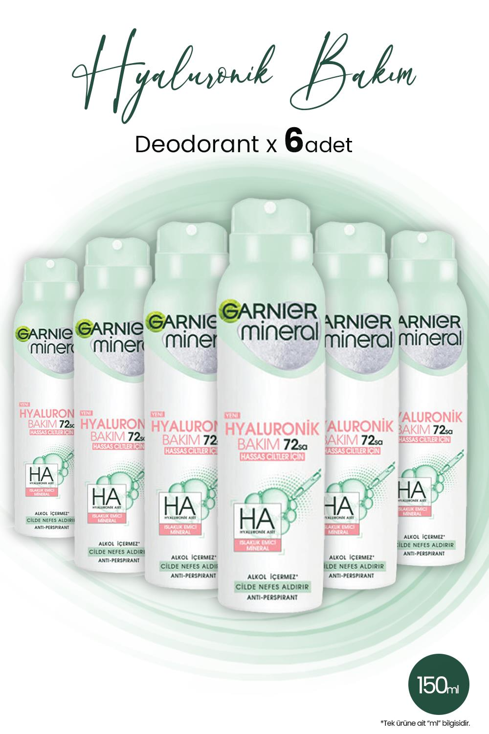 Garnier Mineral Hyaluronik Bakım 72H Sprey Deodorant 150 ml x 6 Adet