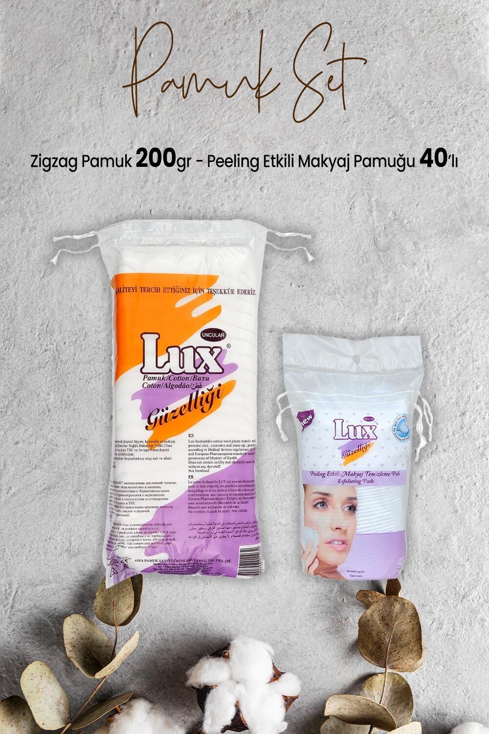 Lux Peeling Etkili Makyaj Pamuğu 40' lı ve Zigzag Pamuk 200 gr