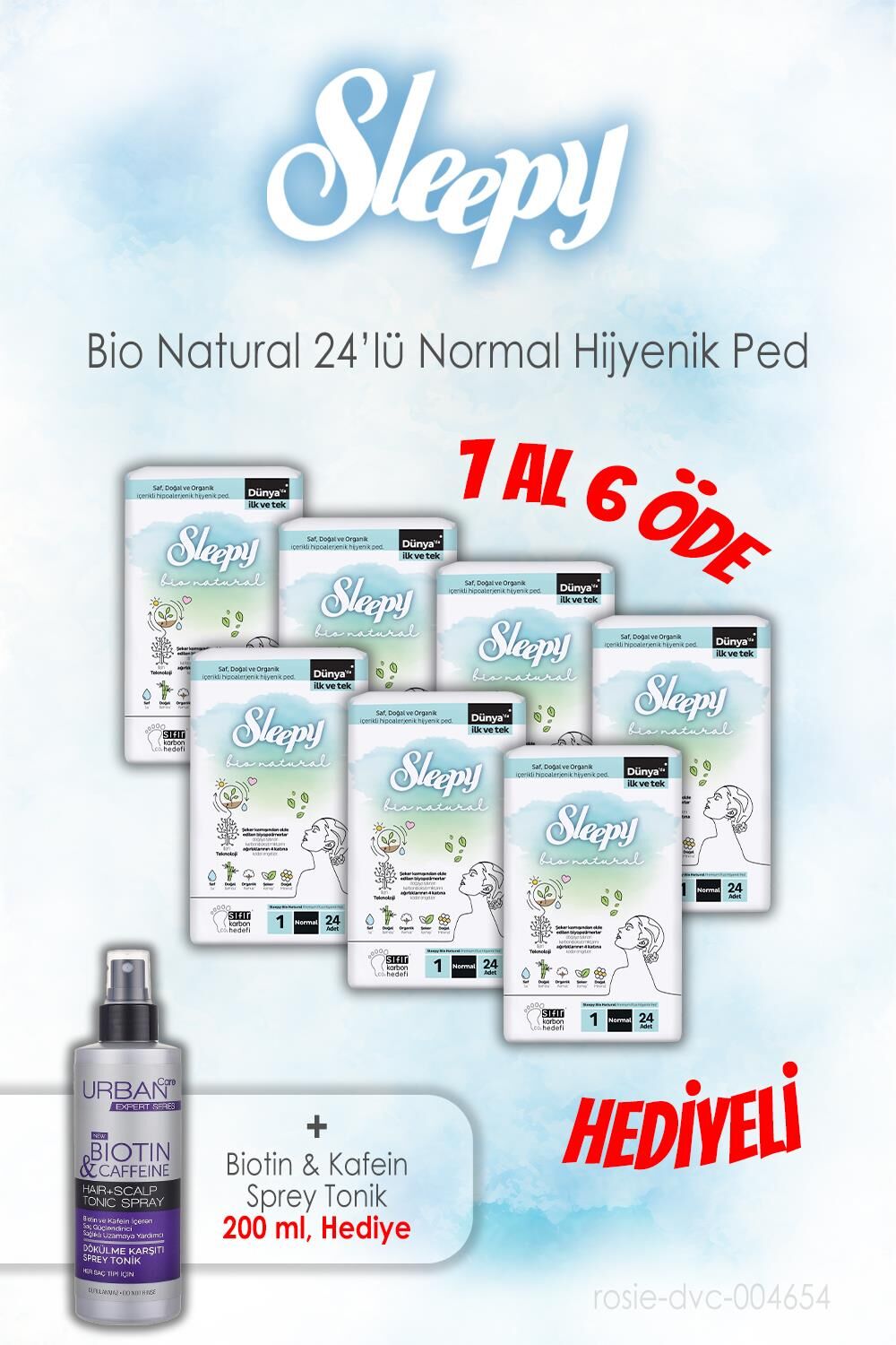Sleepy Bio Natural 24'lü Hijyenik Ped Normal 7 AL 6 ÖDE ve 200 ML Tonik Hediye