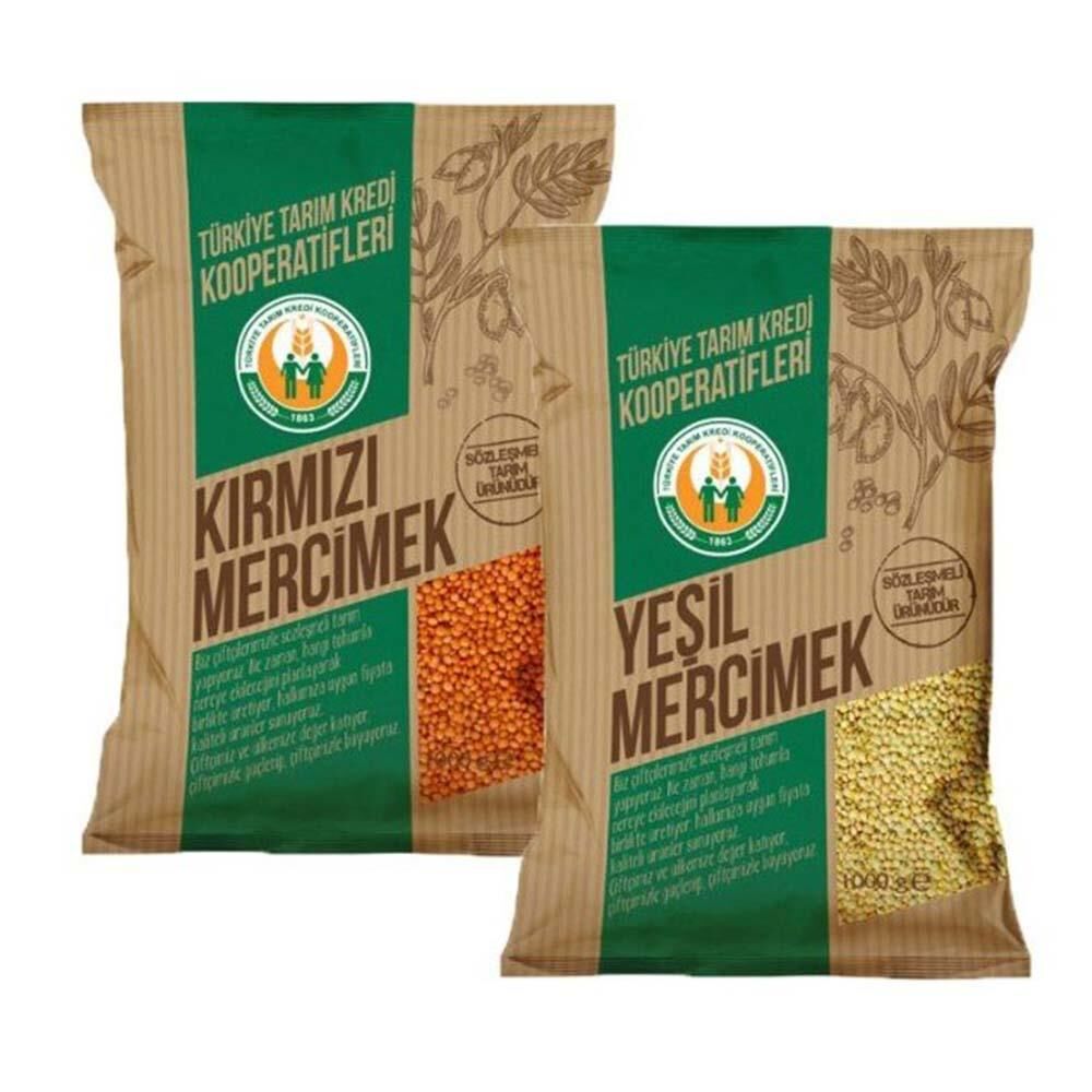 Tarım Kredi Birlik 1 kg Yeşil Mercimek 1 Kg Kırmızı Mercimek