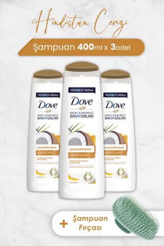 Dove Saç Bakım Şampuanı Hindistan Cevizi 400 ml x 3 Adet ve Şampuan Fırçası