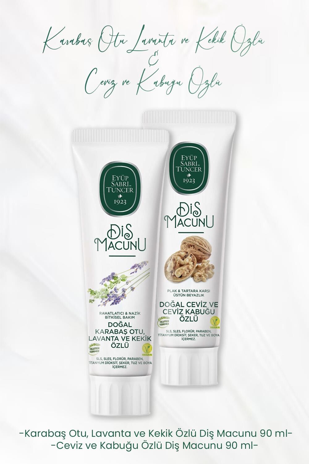 Eyüp Sabri Tuncer Diş Macunu Lavanta ve Kekik Özlü 90 ml ve Ceviz ve Kabuğu Özlü 90 ml