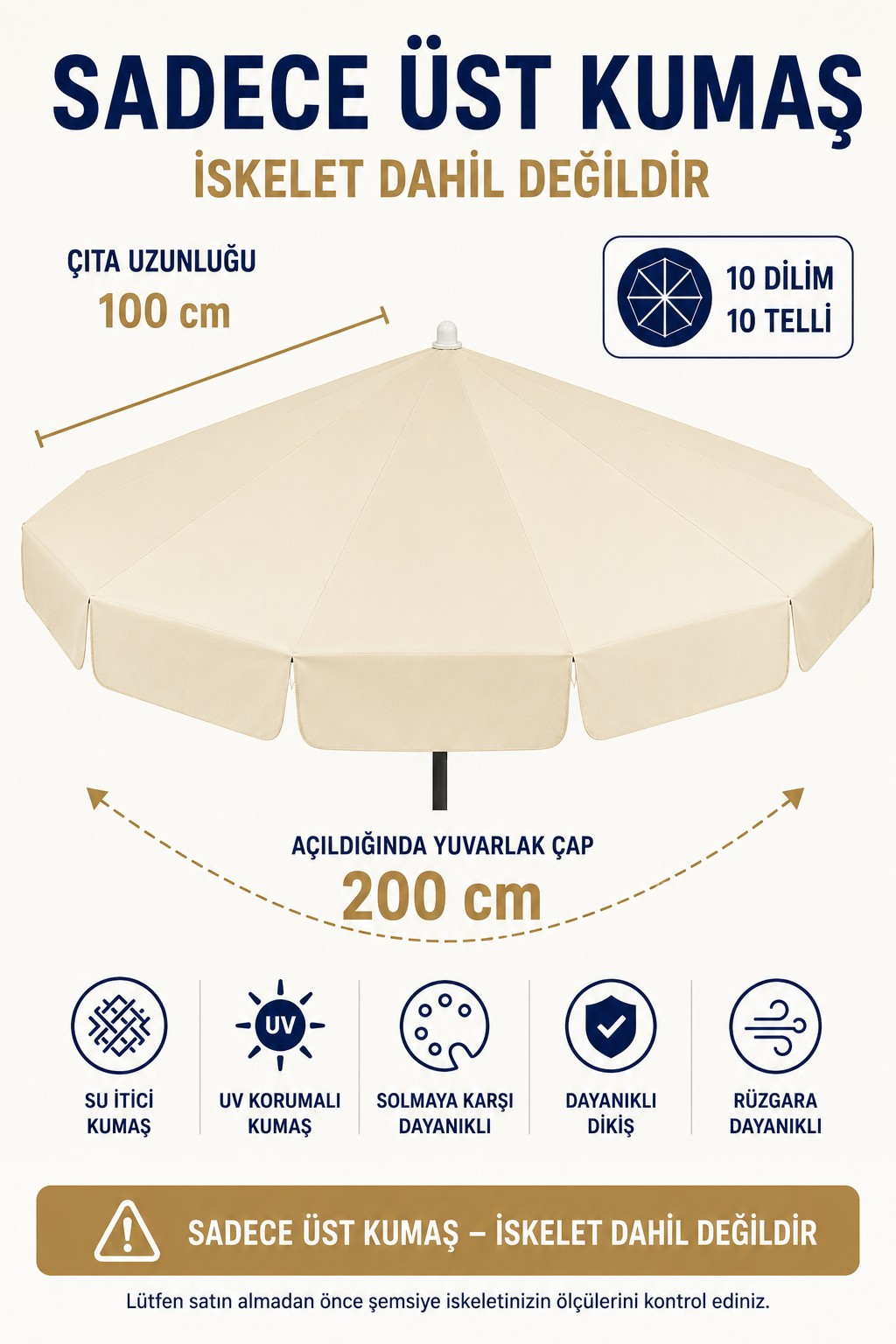 Plaj Şemsiyesi Uyumlu 200/10 Krem Polyester Kumaş