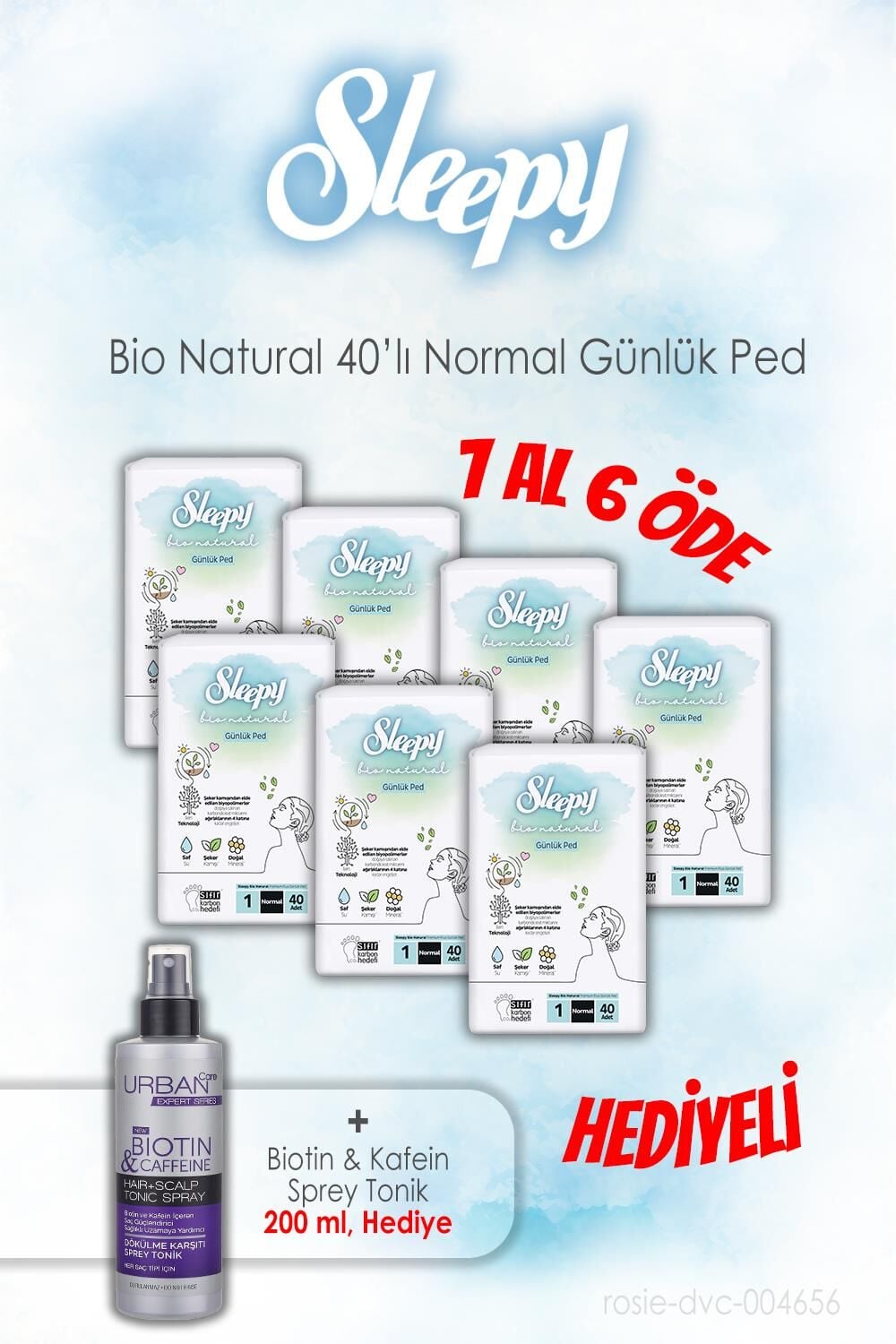 40'lı Sleepy Bio Natural Günlük Ped Normal 7 AL 6 ÖDE ve 200 ML Tonik Hediye