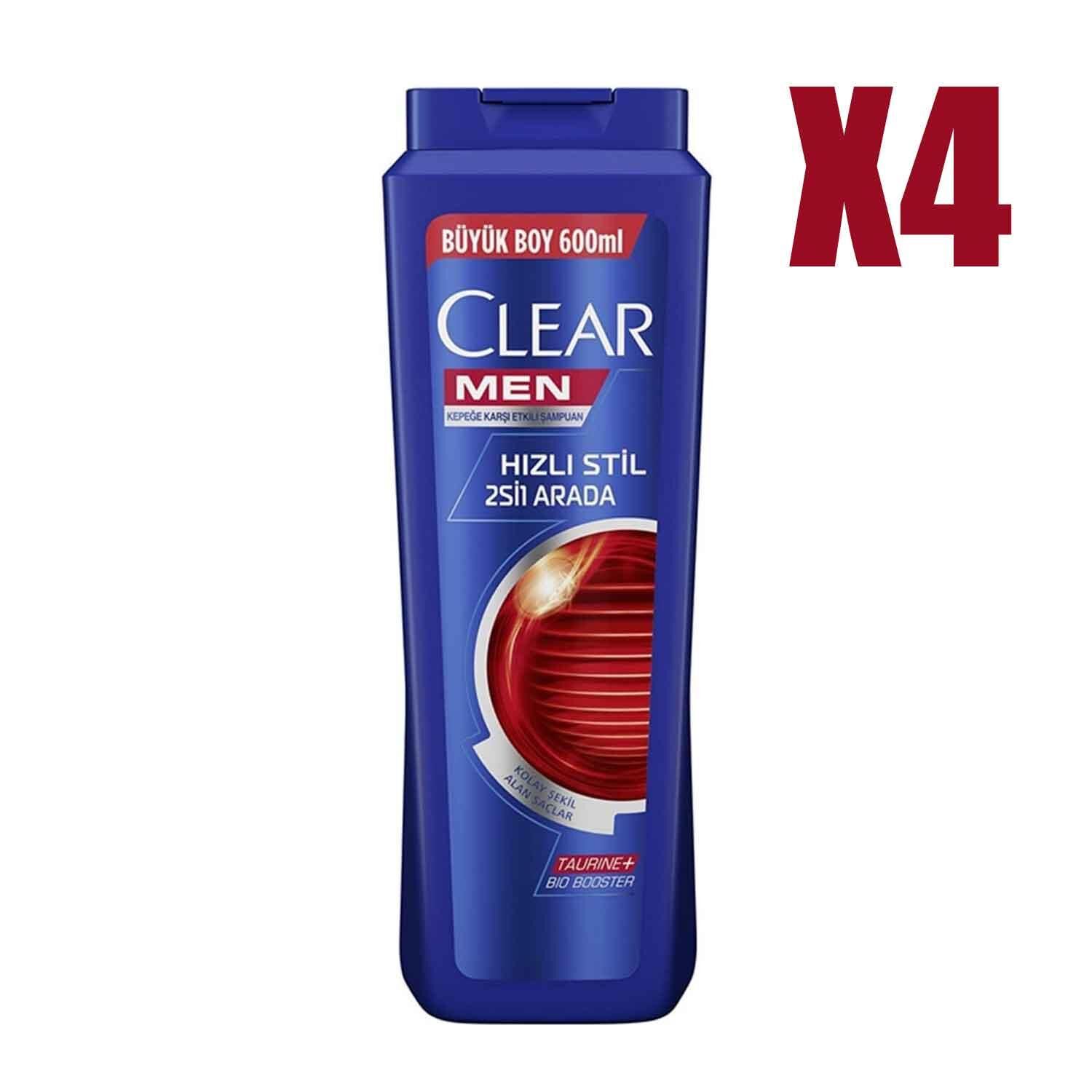 Clear Kepeğe Karşı Etkili Hızlı Stil 2'si 1 Arada Şampuan 600 ML x 4