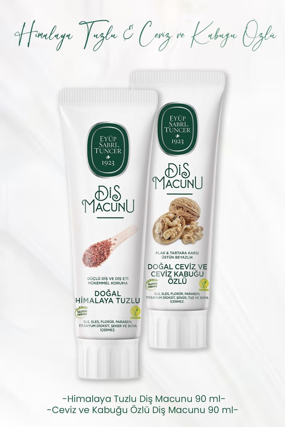Eyüp Sabri Tuncer Diş Macunu Himalaya Tuzlu 90 ml ve Ceviz ve Kabuğu Özlü 90 ml