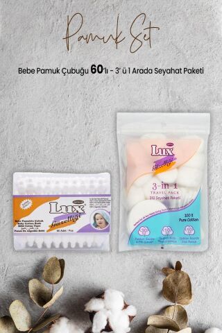 Lux Bebe Pamuk Çubuğu 60' lı ve 3' lü Seyahat Paketi