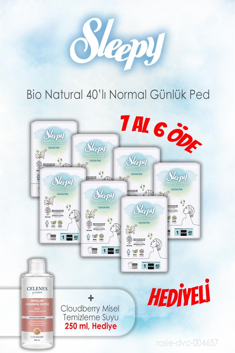 7 AL 6 ÖDE 40'lı Sleepy Bio Natural Günlük Ped Normal ve 250 ML Temizleme Suyu