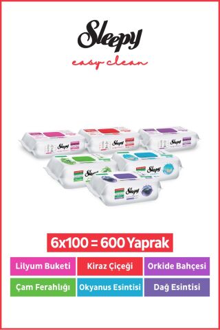 Easy Clean Yüzey Temizlik Havlusu Mendili Doğa & Çiçek Serisi 6X100 Karma Paket
