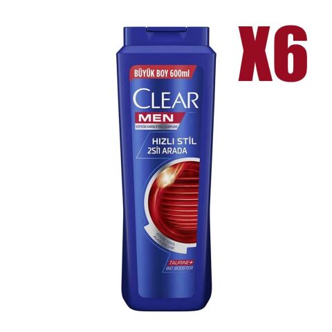 Clear Kepeğe Karşı Etkili Hızlı Stil 2'si 1 Arada Şampuan 600 ML x 6