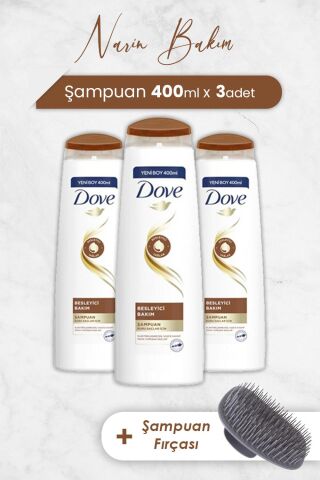 Dove Saç Bakım Şampuanı Besleyici Bakım 400 ml x 3 Adet ve Şampuan Fırçası