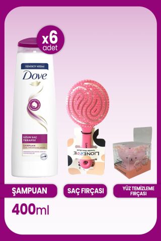 Dove Şampuan Uzun Saç Terapisi Uzun Yıpranmış  400 ml x 6 Adet & Saç ve Yüz Fırçası