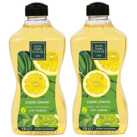 Eyüp Sabri Tuncer Doğal Zeytinyağlı Sıvı Sabun Çeşme Limonu Sıvı Sabun 1500 ml x 2