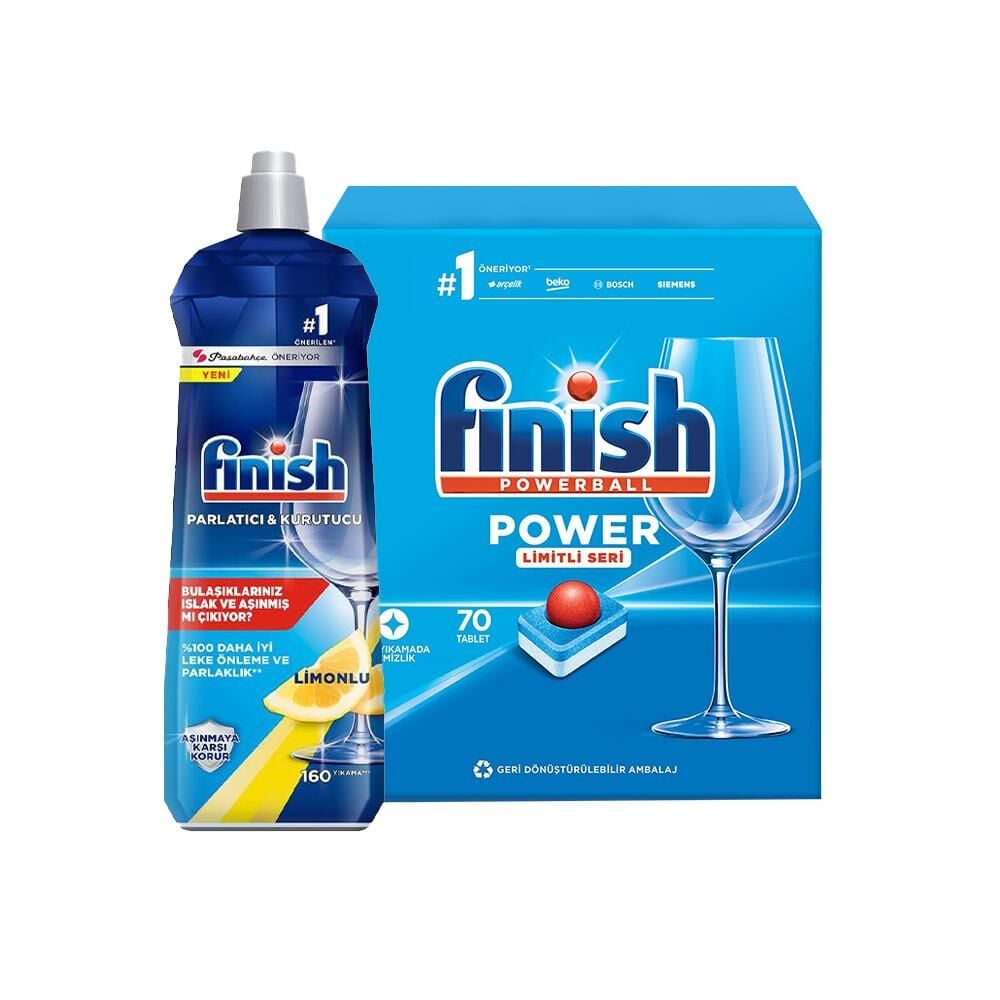 Finish Power Bulaşık Makinası Deterjanı Limitli Seri 70' li ve Parlatıcı Limonlu 800 ml