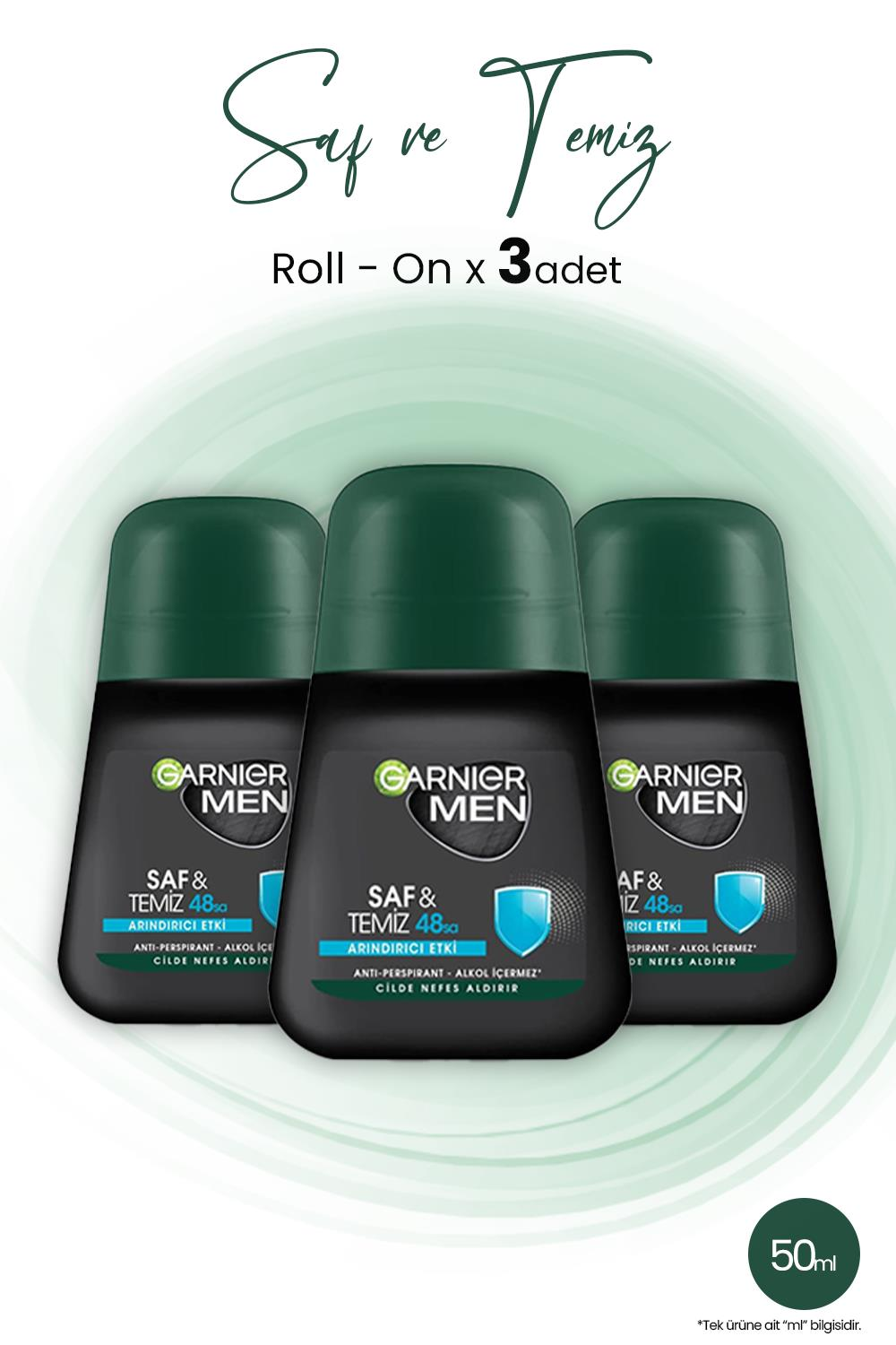 Garnier Men 48H Saf ve Temiz Roll-On 50 ml x 3 Adet