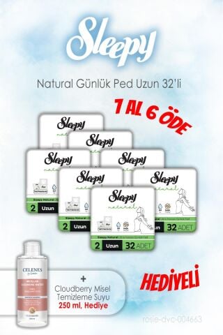 7 AL 6 ÖDE Sleepy 32'li Natural Günlük Uzun ve 250 ML Temizleme Suyu