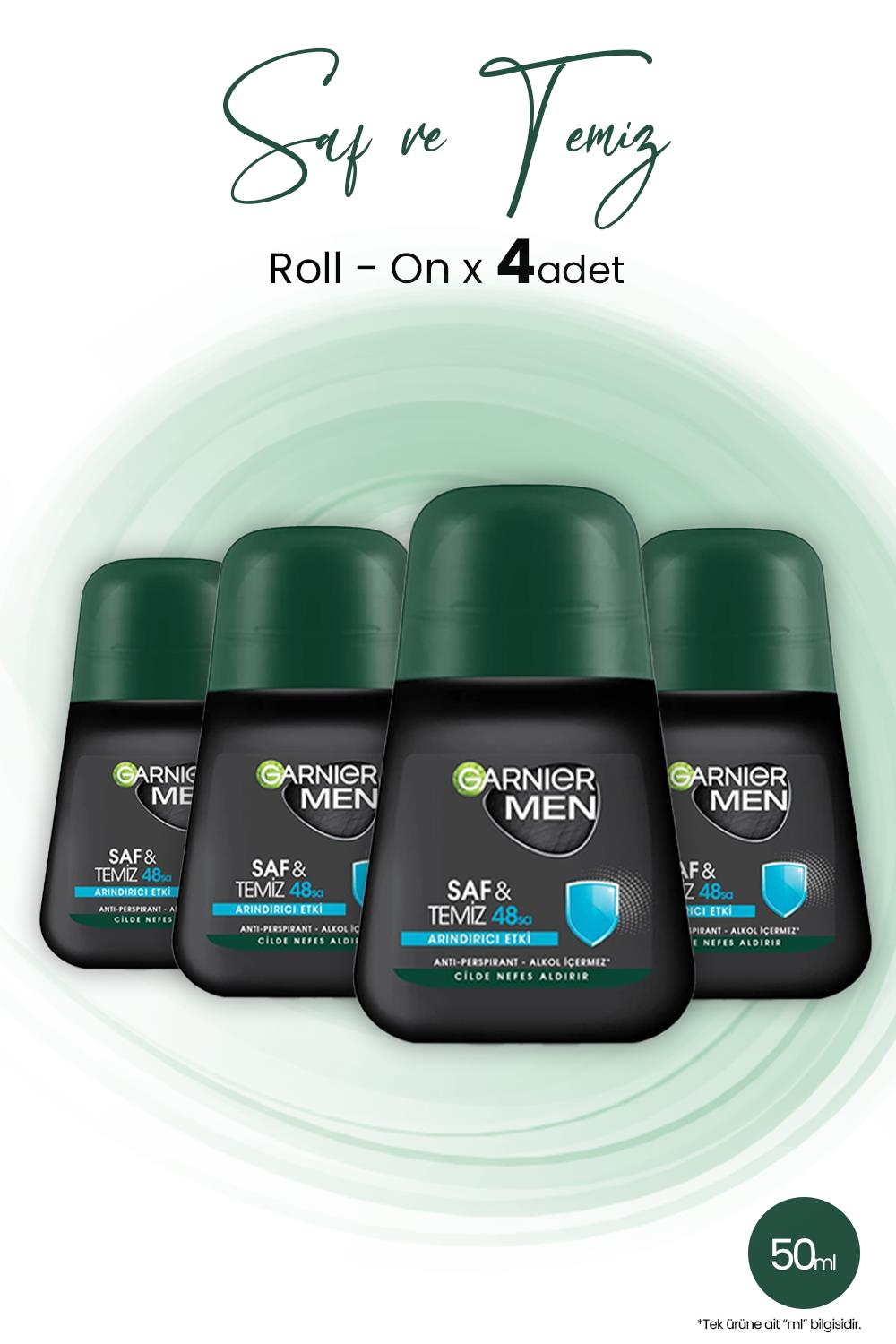 Garnier Men 48H Saf ve Temiz Roll-On 50 ml x 4 Adet