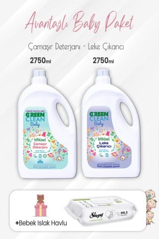 Green Clean Baby Leke Çıkarıcı ve Deterjanı 2750 ml ve Yenidoğan Bebek Havlu 60'lı
