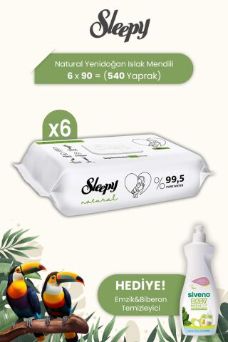 Sleepy Natural Yenidoğan Islak Mendili 90 Adet x 6 Adet ve Biberon Emzik Temizleyici