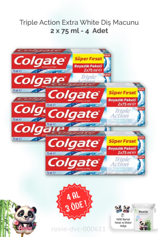 4 AL 3 ÖDE Colgate Triple Action Extra White Diş Macunu 2 x 75 ml ve ROSIE