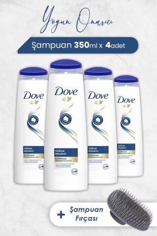 Dove Saç Bakım Şampuanı Yoğun Onarıcı 350 ml x 4 Adet ve Şampuan Fırçası