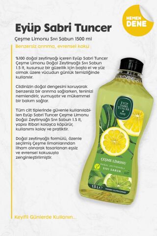Eyüp Sabri Tuncer Doğal Zeytinyağlı Sıvı Sabun Çeşme Limonu Sıvı Sabun 1500 ml
