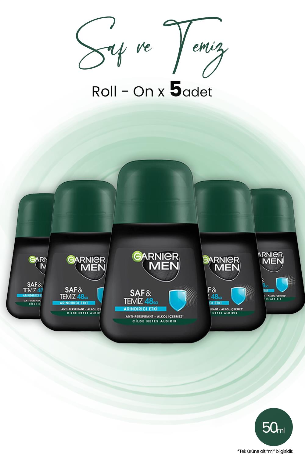 Garnier Men 48H Saf ve Temiz Roll-On 50 ml x 5 Adet