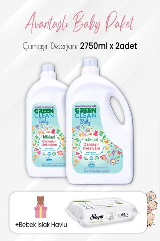 Green Clean Baby Bitkisel Çamaşır Deterjanı 2750 ml x 2 Adet ve Natural Yenidoğan 60'lı