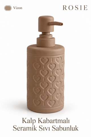 ROSIE Vizon Kabartma Kalp Desenli Yuvarlak Seramik Sıvı Sabunluk 350 ml