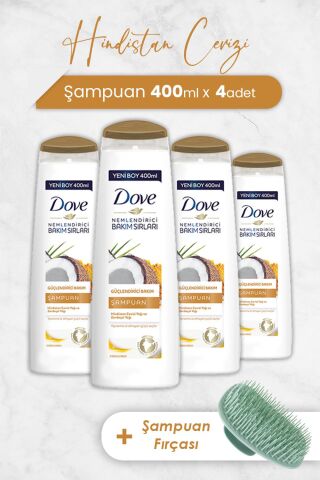 Dove Saç Bakım Şampuanı Hindistan Cevizi 400 ml x 4 Adet ve Şampuan Fırçası