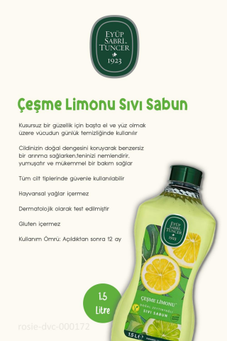 Eyüp Sabri Tuncer 3 Adet Sıvı Sabun Çeşme Limonu Sıvı Sabun 1.5 lt ve ROSIE
