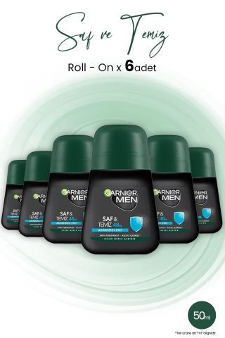 Garnier Men 48H Saf ve Temiz Roll-On 50 ml x 6 Adet