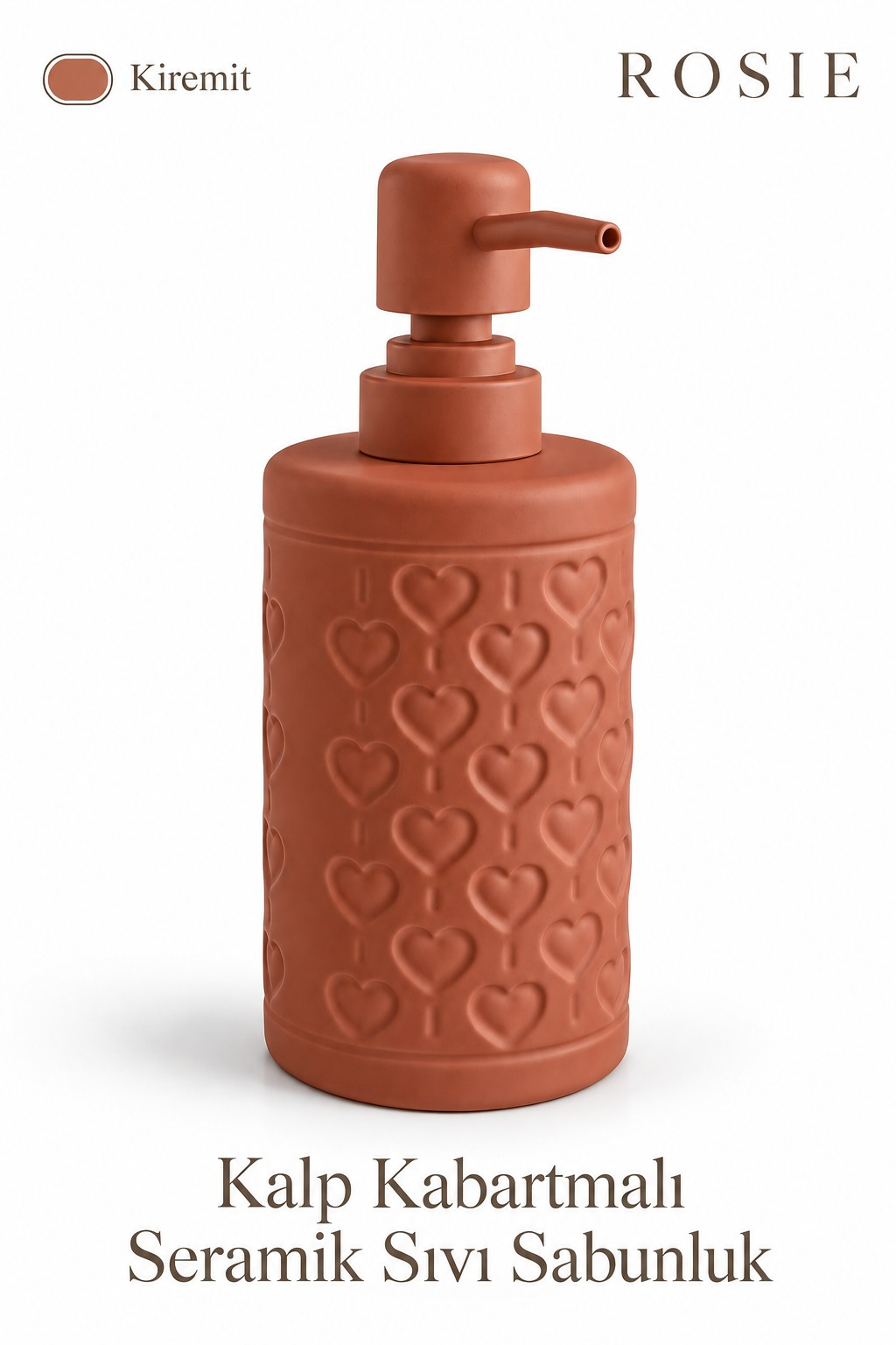 ROSIE Kiremit Kabartma Kalp Desenli Yuvarlak Seramik Sıvı Sabunluk 350 ml