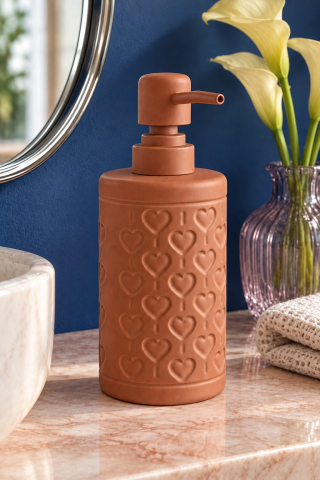 ROSIE Kiremit Kabartma Kalp Desenli Yuvarlak Seramik Sıvı Sabunluk 350 ml