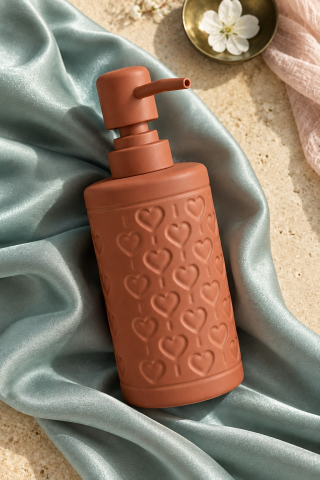 ROSIE Kiremit Kabartma Kalp Desenli Yuvarlak Seramik Sıvı Sabunluk 350 ml