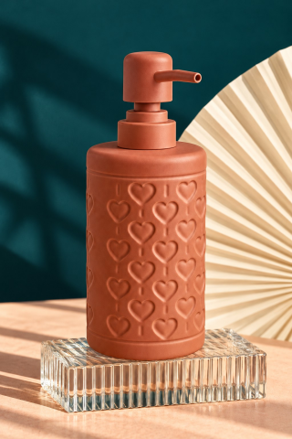 ROSIE Kiremit Kabartma Kalp Desenli Yuvarlak Seramik Sıvı Sabunluk 350 ml