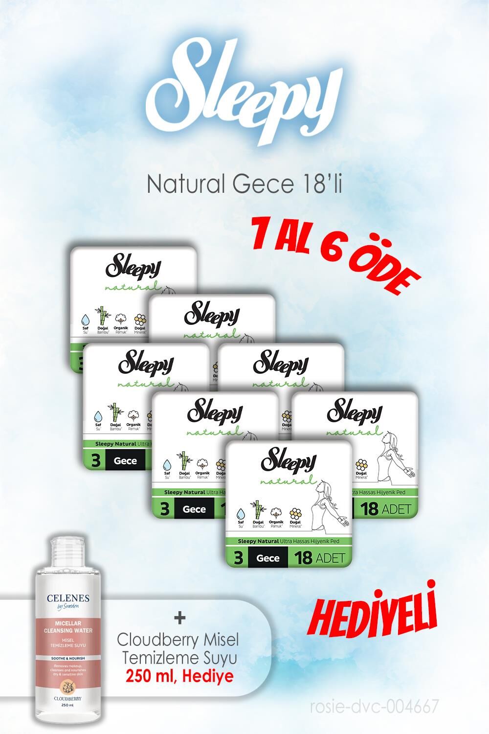 7 AL 6 ÖDE Sleepy Natural 18'li Gece ve 250 ML Temizleme Suyu
