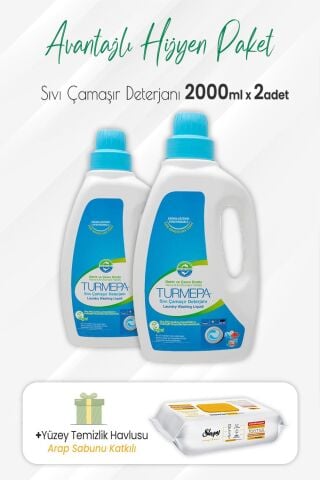 Turmepa Sıvı Çamaşır Deterjanı 2 lt x 2 Adet ve Arap Sabunlu Yüzey Temizlik 100' lü