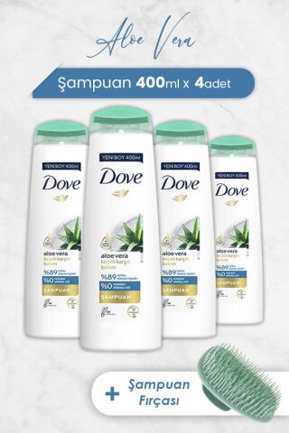 Dove Saç Bakım Şampuanı Aloe Vera 400 ml x 4 Adet ve Şampuan Fırçası