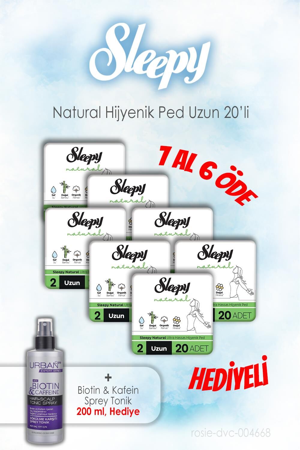 Sleepy 20'li Natural Hijyenik Uzun 7 AL 6 ÖDE ve 200 ML Tonik Hediye