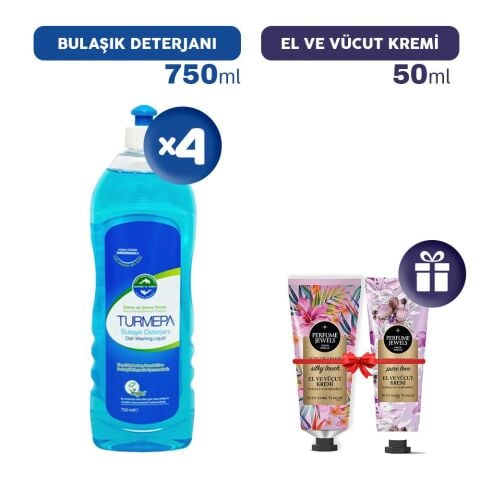 Turmepa Bulaşık Deterjanı 750 ml x 4, El Kremleri Hediye