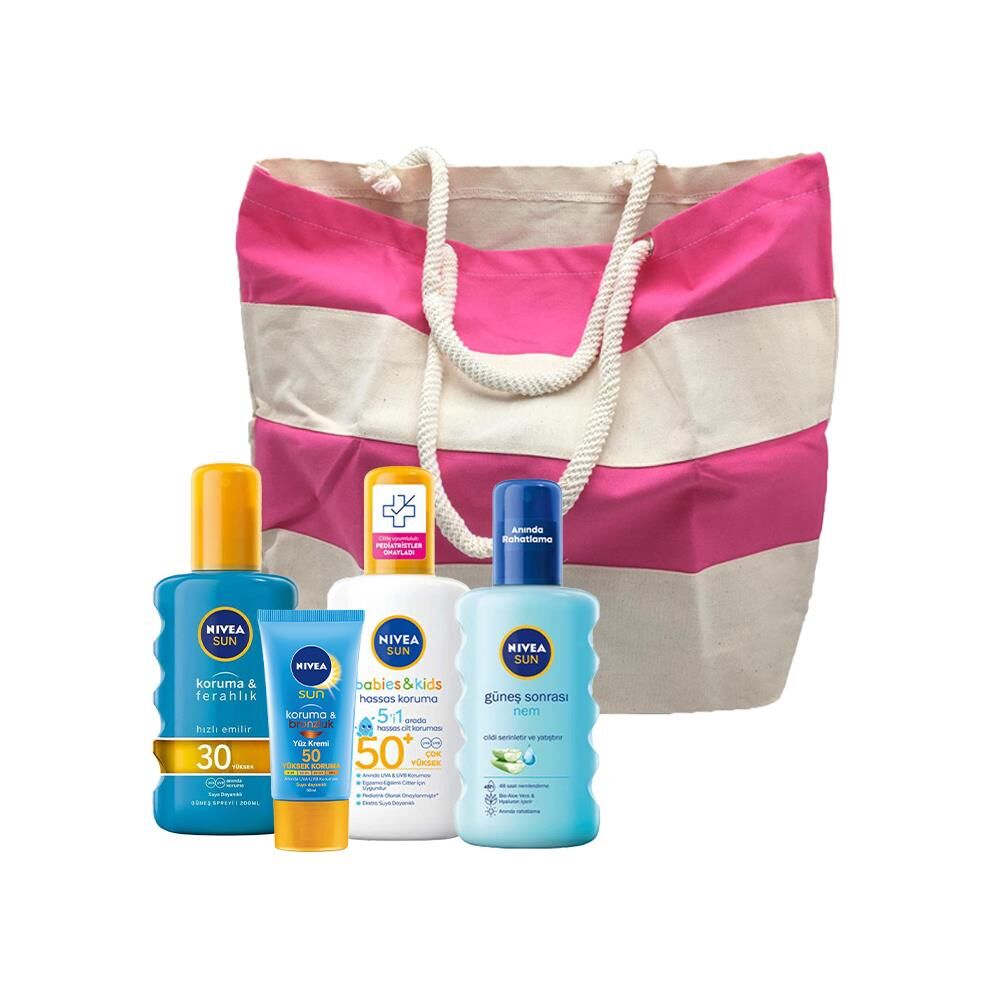 Nivea Sun Güneş Spreyi, Çocuk Güneş Spreyi, Koruma ve Bronzluk Güneş Kremi ve Güneş Sonrası Nemlendirici, Fa Plaj Çantası Hediyeli