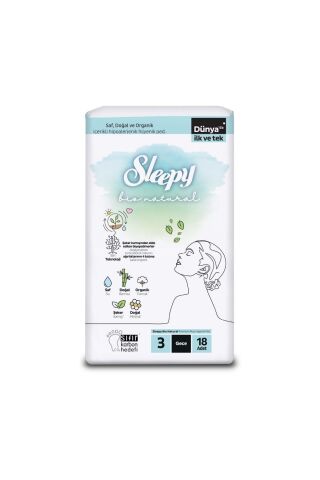 Sleepy Bio Natural Premium Plus Hijyenik Ped 18'li Gece X 6 Paket